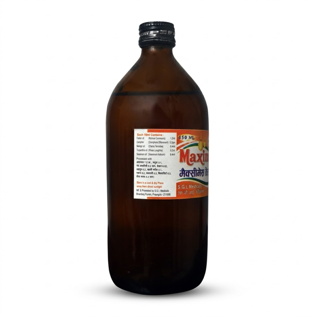 Maximes Pain Relief Oil 450ml bottle front view SGI Medicals Maximes Pain Relief Oil 450ml bottle front view SGI Medicals