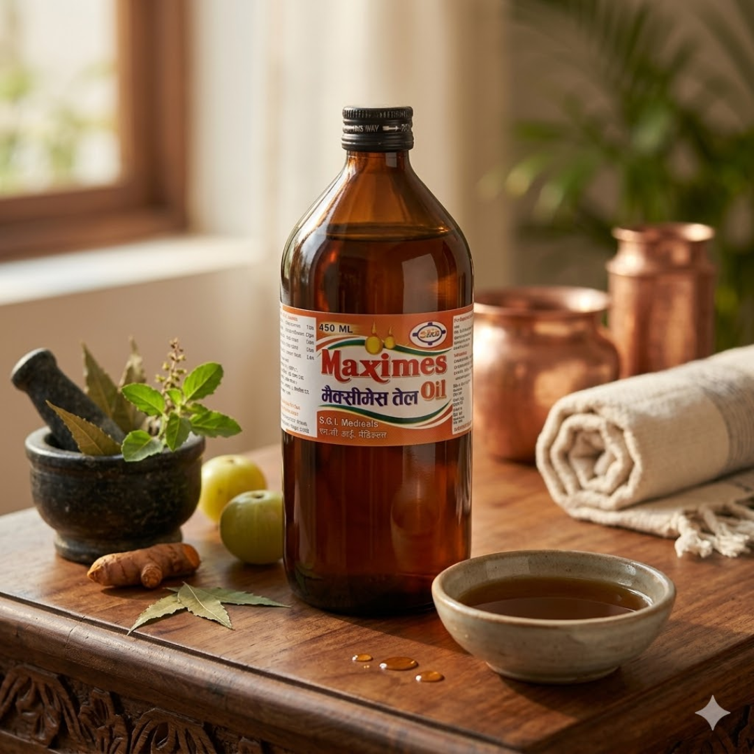Maximes Oil 450ml Composition Label Maximes Ayurvedic Pain Relief Oil 450ml composition label SGI Medicals