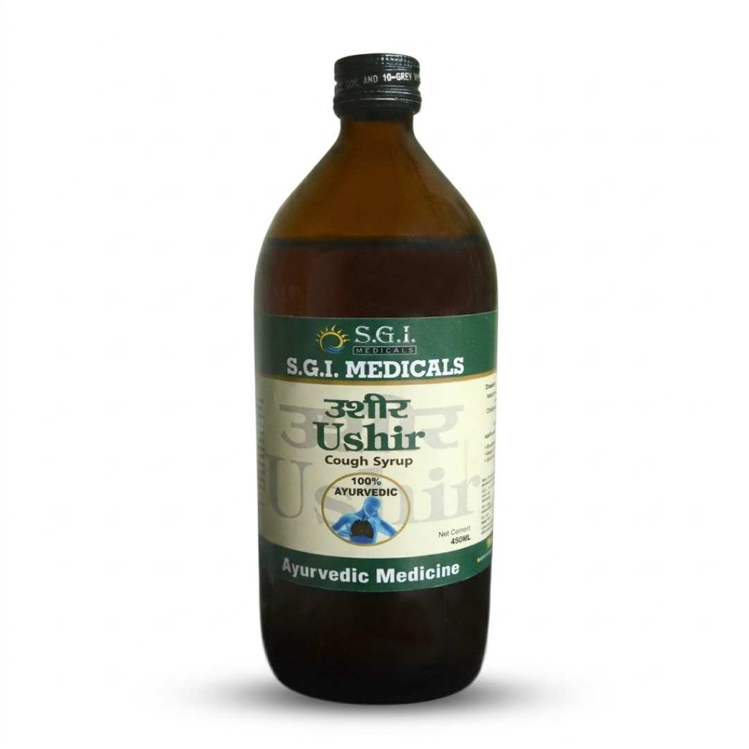 Ushir Cough Syrup 450ml Ayurvedic Lifestyle Image Ushir Ayurvedic Cough Syrup 450ml with tulsi honey and ginger for natural cough relief
