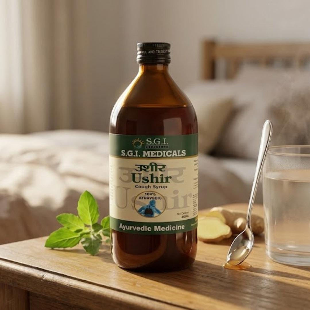 Ushir Cough Syrup 450ml Composition Label Ushir Ayurvedic Cough Syrup composition label 450ml SGI Medicals