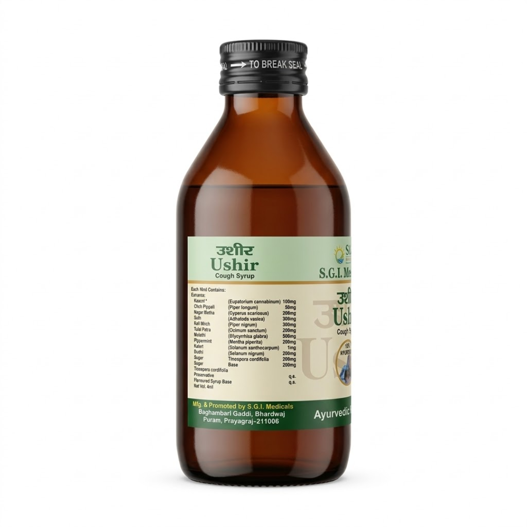 Ushir Cough Syrup Composition Label - SGI Medicals Ushir Cough Syrup composition and ingredients label SGI Medicals Ayurvedic medicine